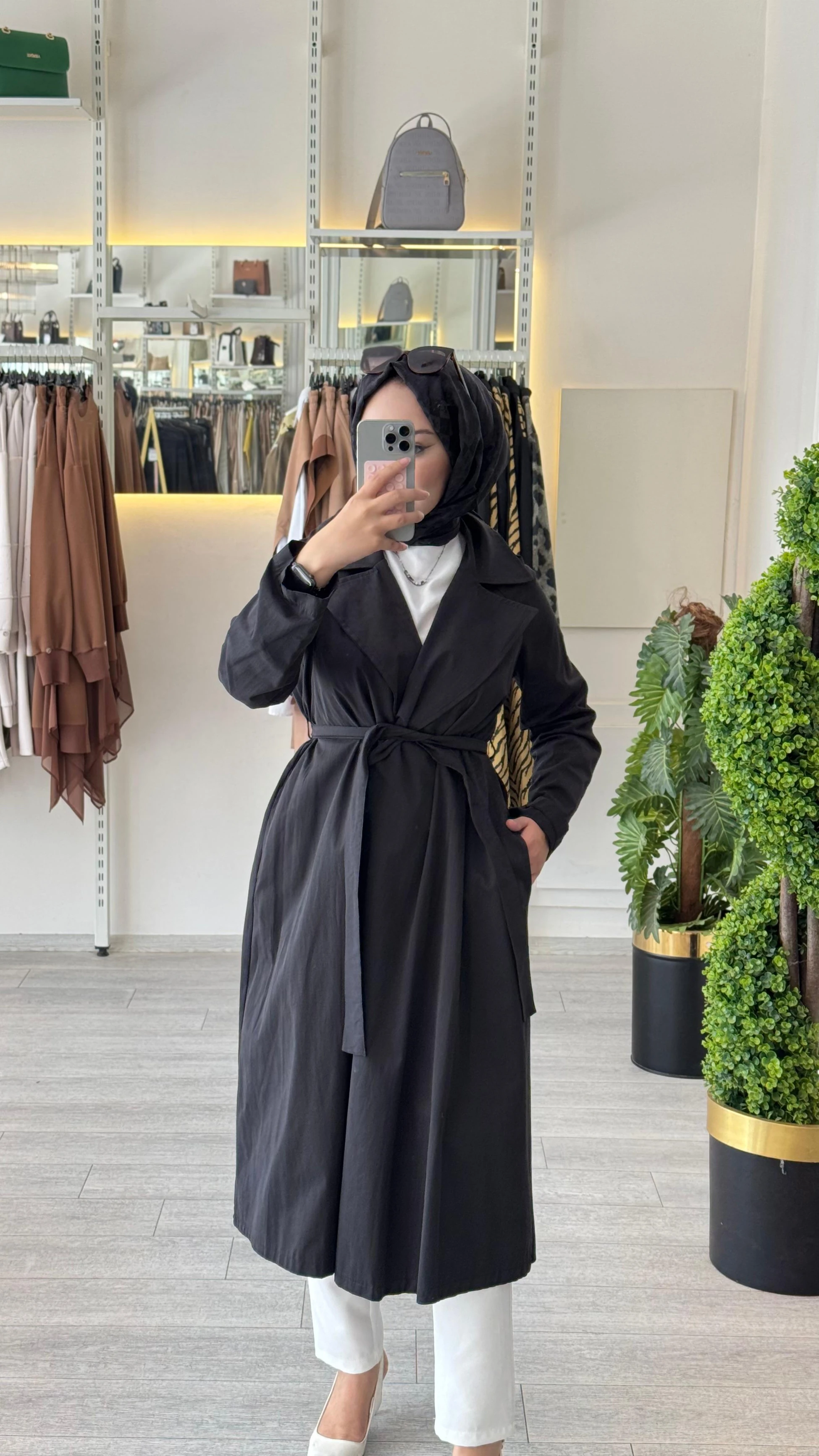 Armine Trend Kuşaklı Klasik Siyah Trençkot