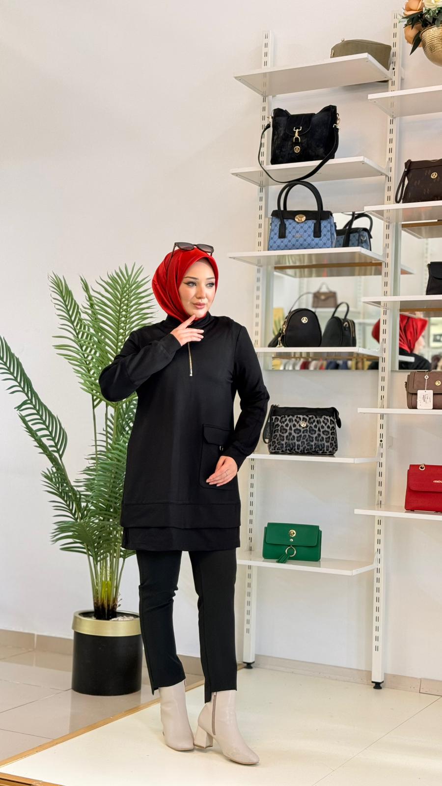 Armine Trend Fermuar Detaylı Cep Detaylı Kadın Tunik