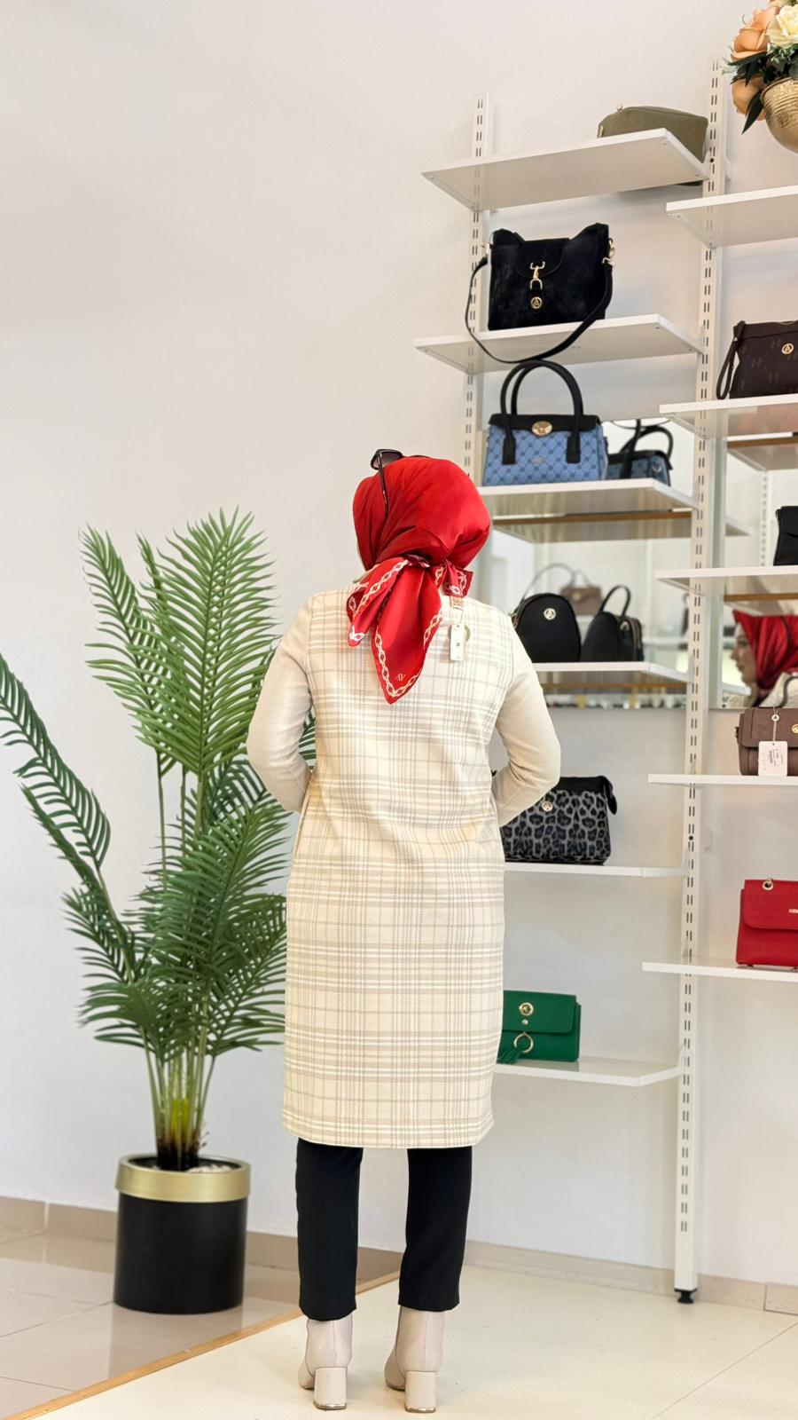 Armine Trend Ekose Desenli Yarım Fermuarlı Tunik