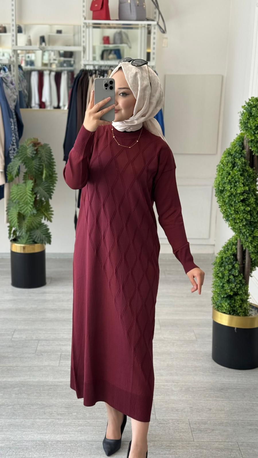 Armine Trend Desenli Triko Uzun Kadın Elbise