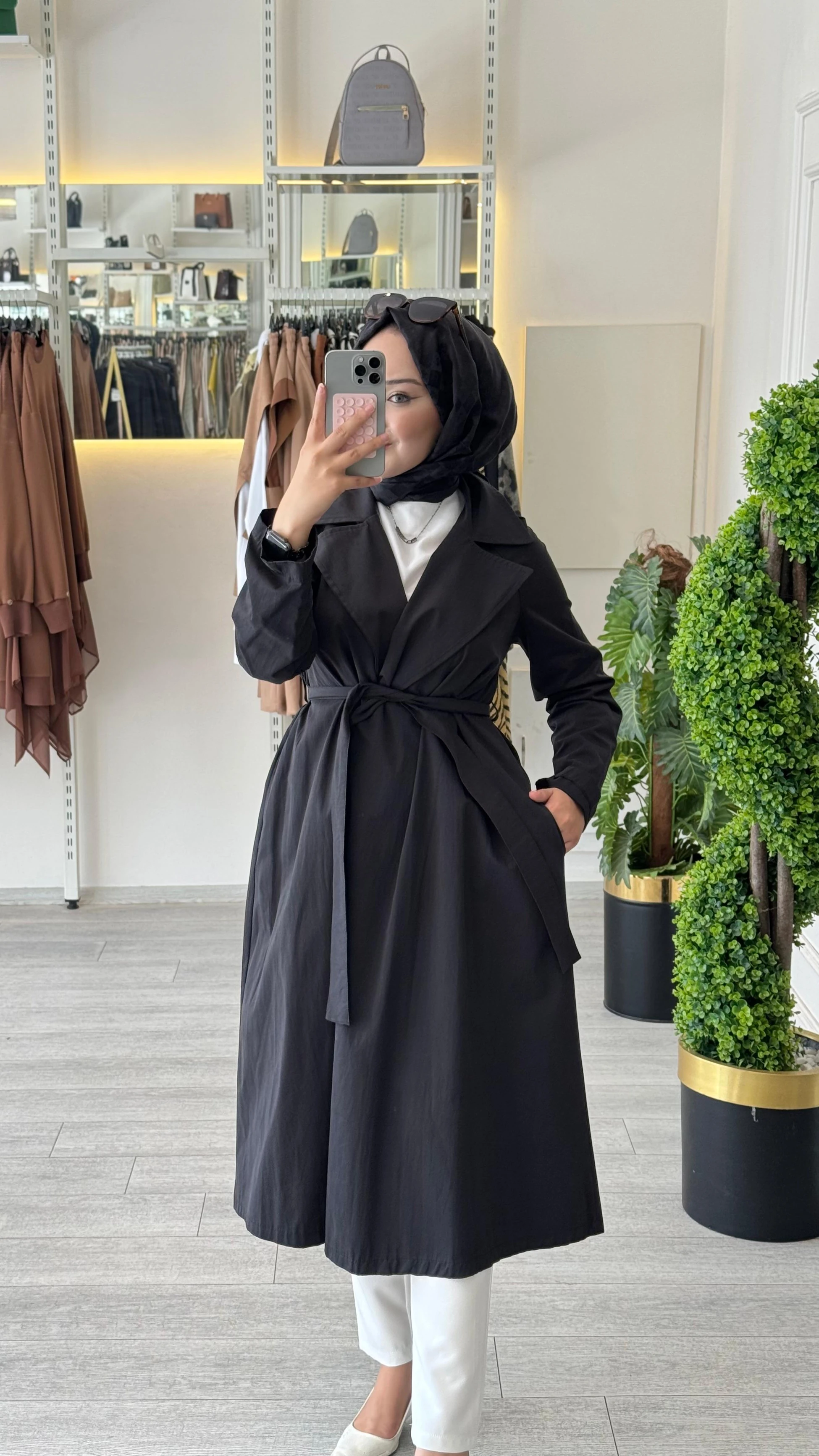Armine Trend Kuşaklı Klasik Siyah Trençkot